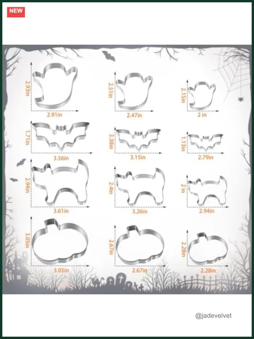 Halloween Cookie Cutters Set 12 Pc Stainless Steel Pumpkin Ghost Bat
